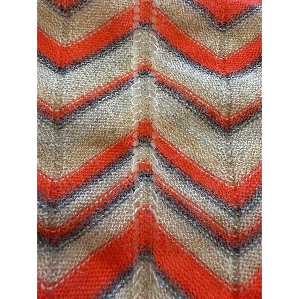 LOFT Womens M Cardigan Chevron Striped Orange Blue V Neck Button Up - Picture 8 of 9